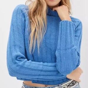 American Eagle Blue Chenille Mock Neck Sweater
